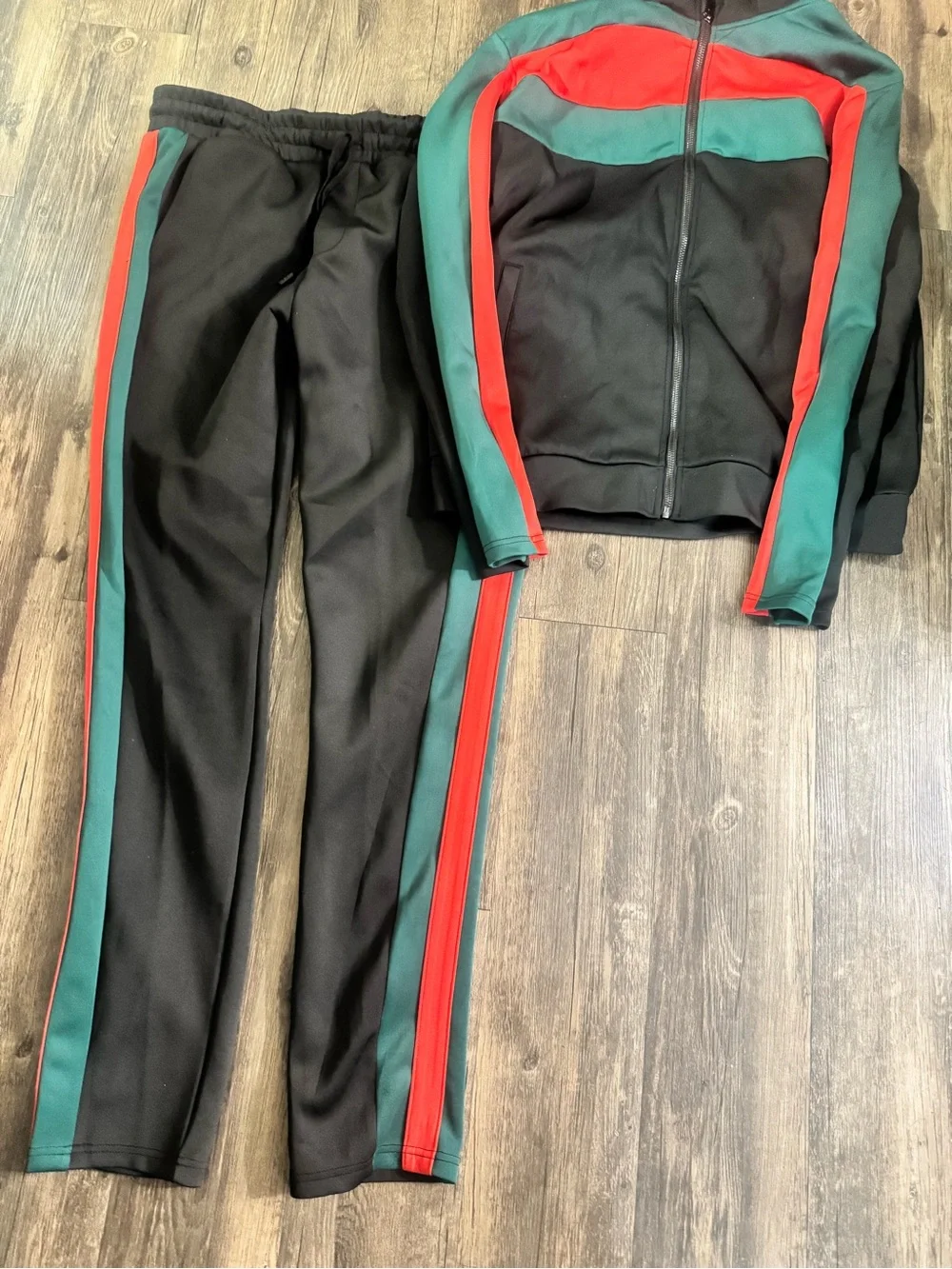 Black Track Pants with Red & Green Side Stripes